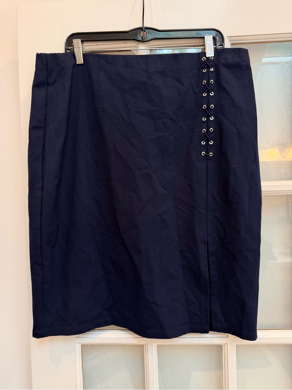 LRL Lauren Ralph Lauren Classic Navy Eyelet Lace Up Goth Punk Skirt Size XL